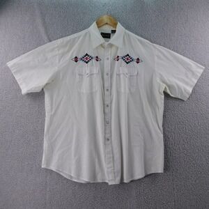 High Noon Mens XL White Short‎ Sleeve Embroidered Western Shirt Snap Button